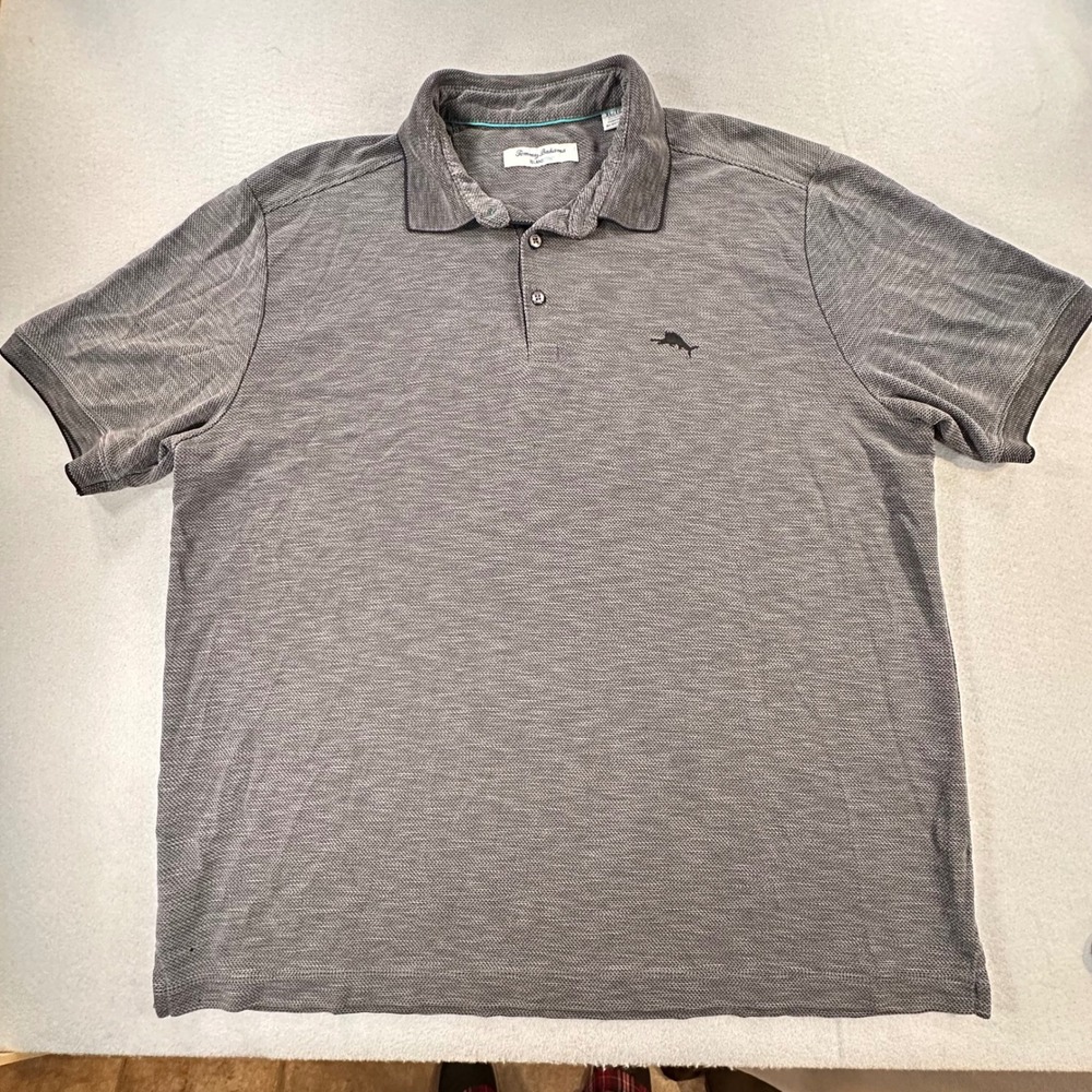 Tommy Bahama IslandZone Mens XL Gray Tencel CoolMax Short Sleeve Polo Golf Shirt